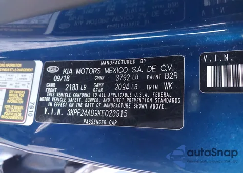 2019 Kia Forte Lxs from USA, damaged, VIN 3KPF24AD9KE023915